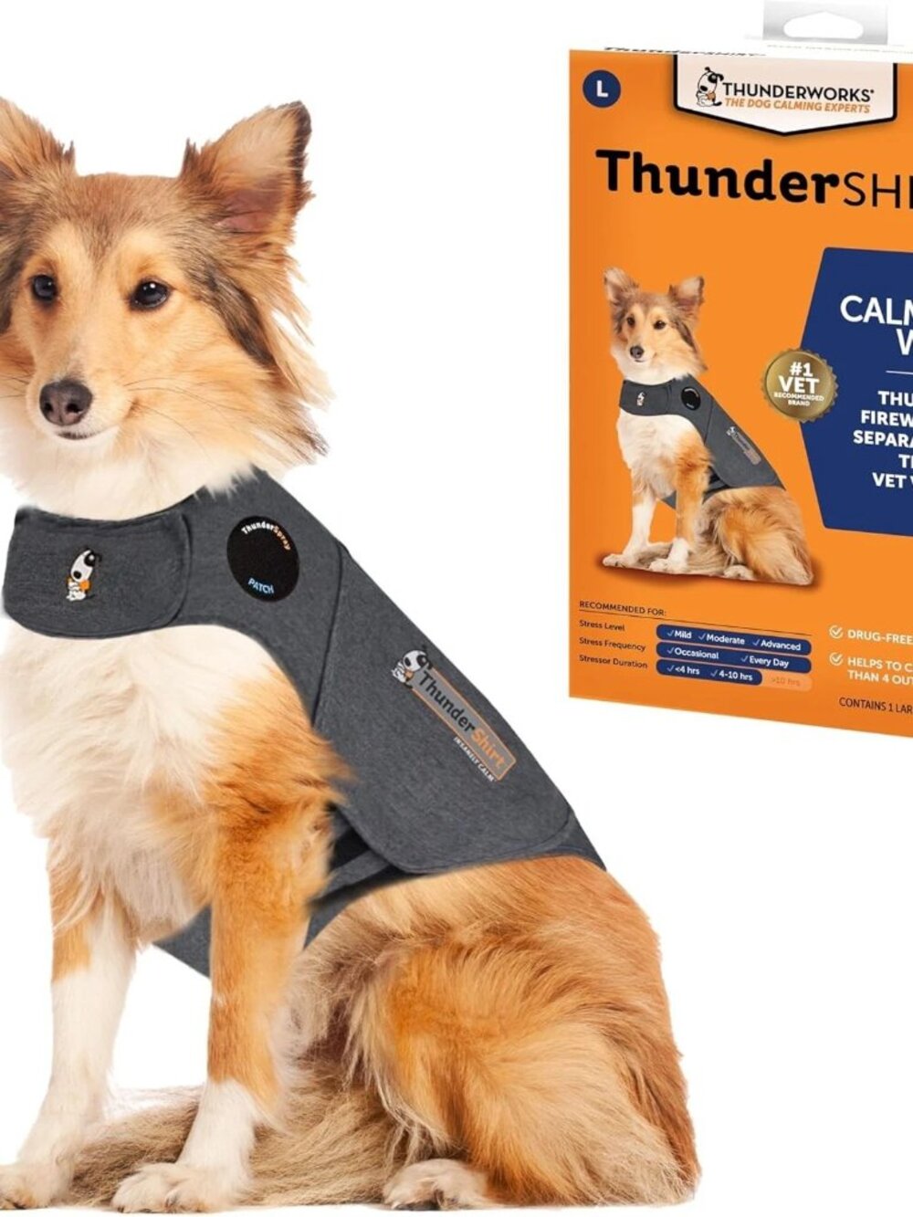 ThunderShirt® Dog Anxiety Vest, Calming, Secure, Large, Heather Gray, Brand-New